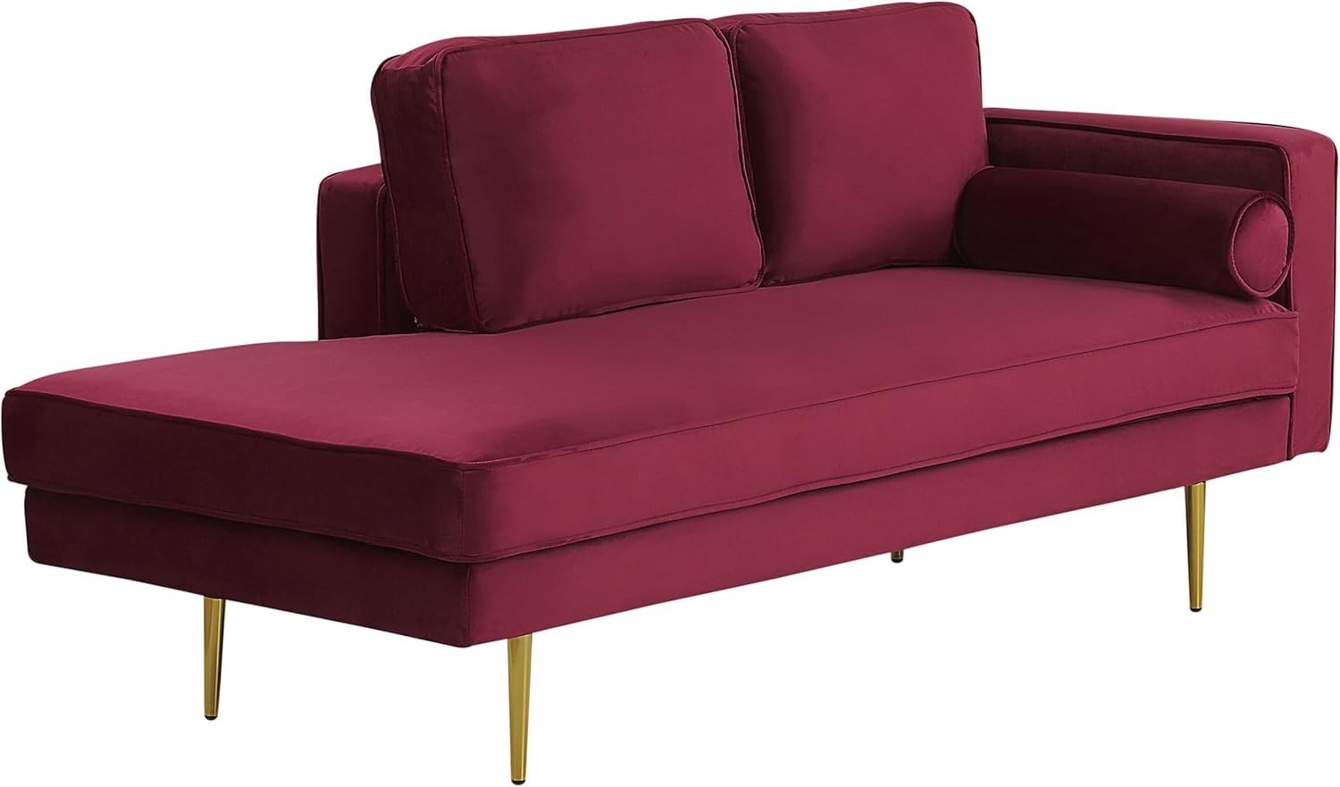 Velvet Chaise Lounge Sofa Red | Glam Gold Legs, Cushions, Compact Design