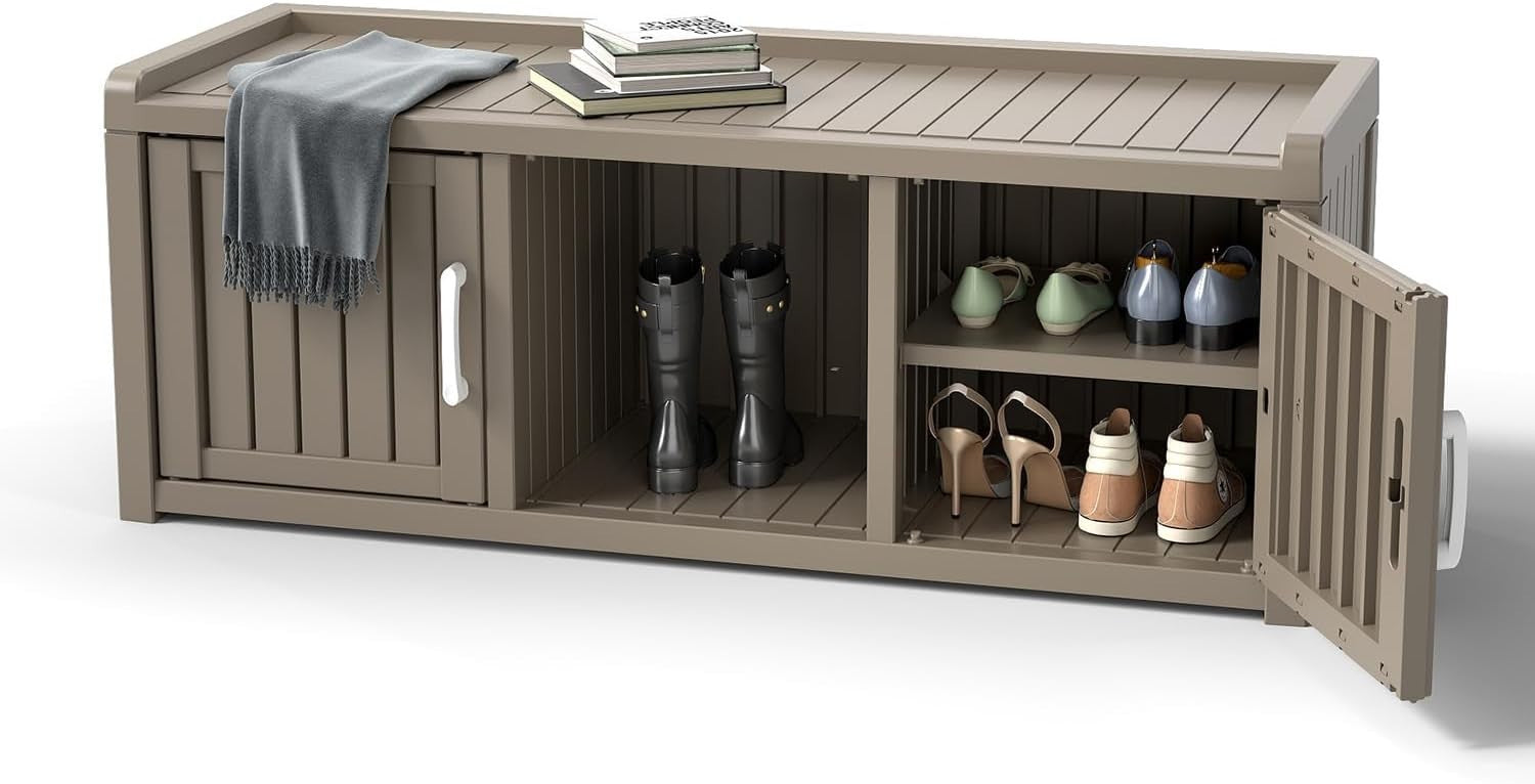 Large 3-Door Waterproof Shoe Cabinet Bench Indoor Outdoor 119x44x45.5cm