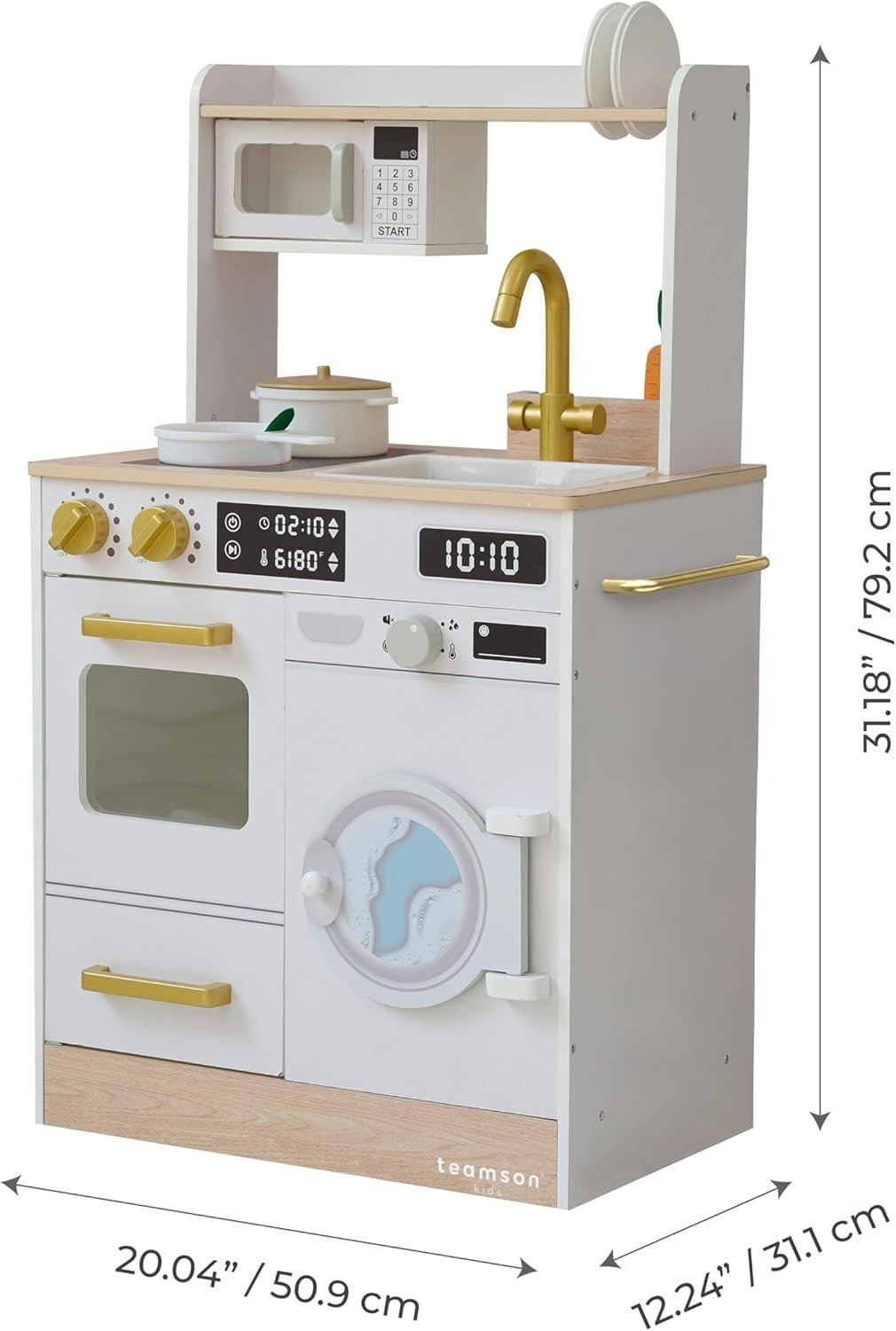 Wooden Kids Play Kitchen White Mini Garden Washing Machine Toy Set