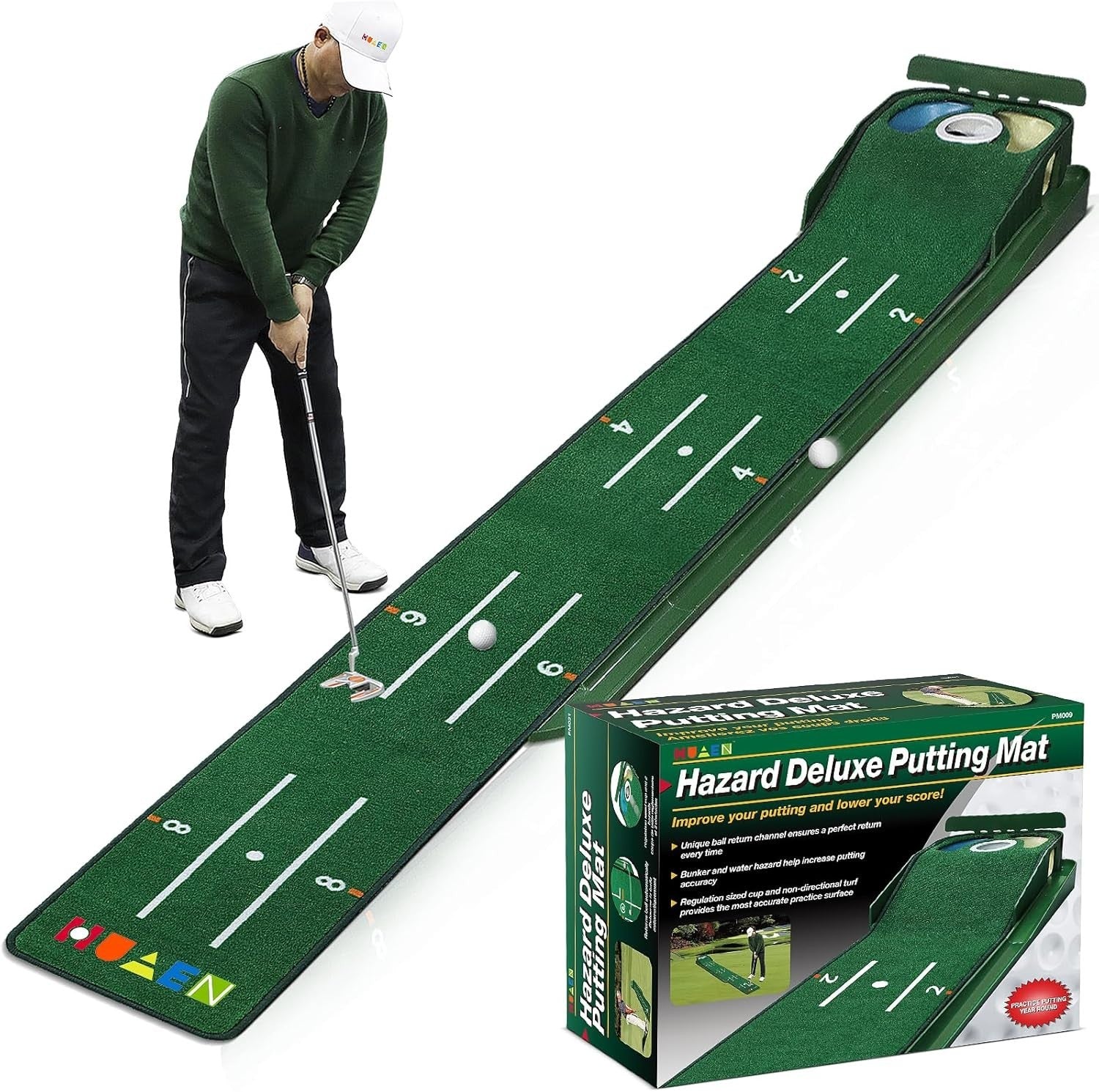 Golf Putting Green Mat Auto Ball Return 3 Holes Indoor Training Home Office