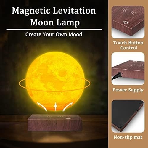 Lacquered Levitating Moon Lamp 3-Color Floating LED Light with Touch Control