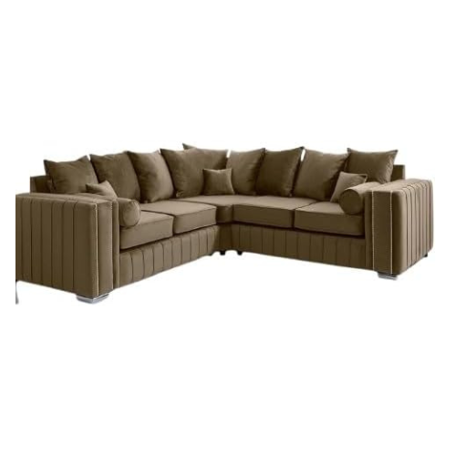 5 Seater Mink Velvet Corner Sofa L-Shaped Modular Couch Chrome Legs