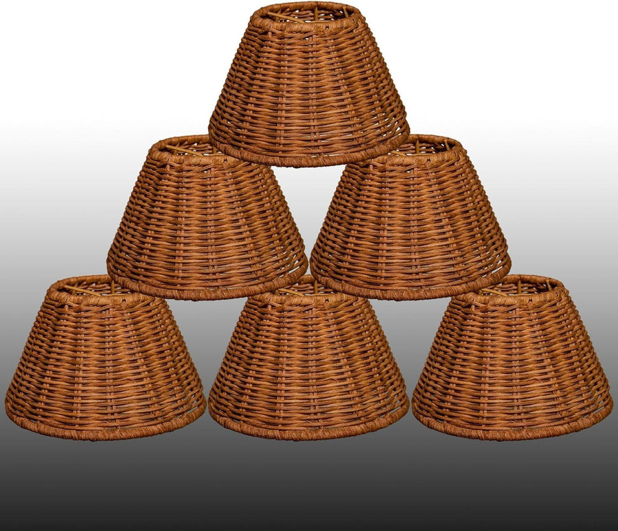 Rattan Clip On Lamp Shades Set of 6 Small Wicker Chandelier Wall Shades