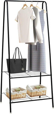 Black Clothes Rail Stand with Metal Shelf 1.5m Space Saver