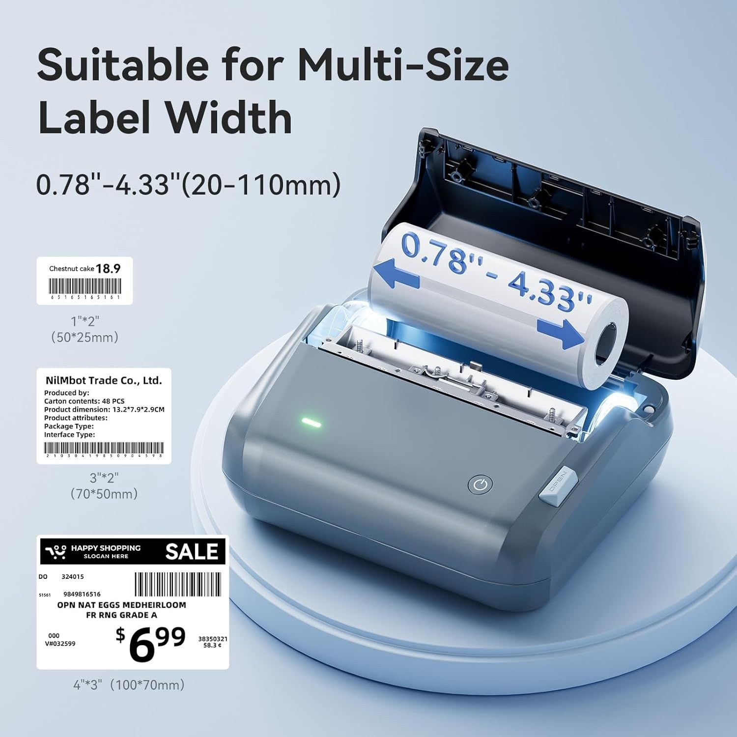 Bluetooth 4x6 Thermal Shipping Label Printer Blue Portable