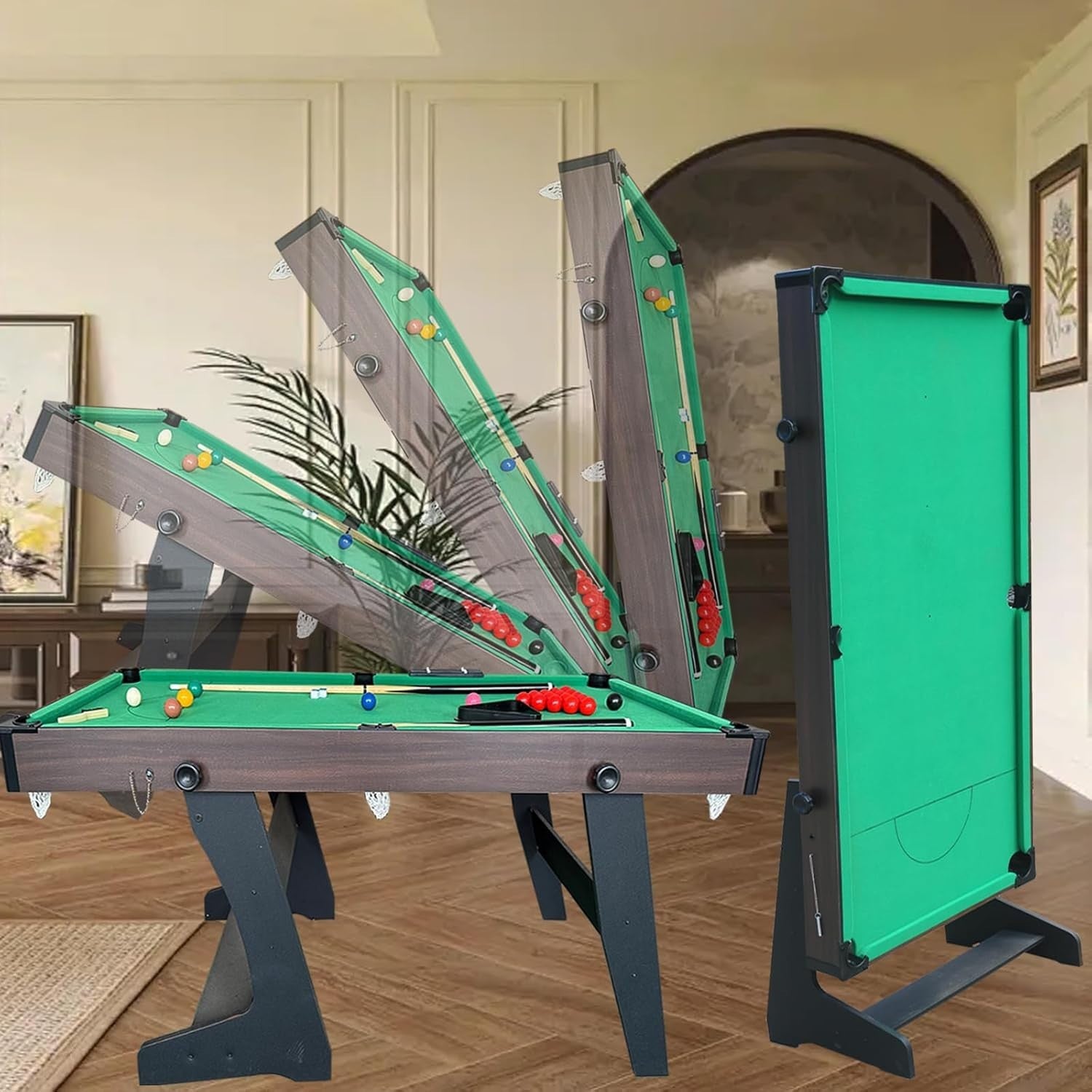 6FT Home Snooker Pool Table Folding Space Saver w Cues Balls Set