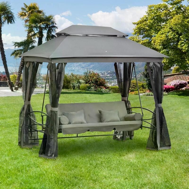 3 Seater Swing Chair Hammock Gazebo Bed Outdoor Canopy Seat w/ Cushions & Sides