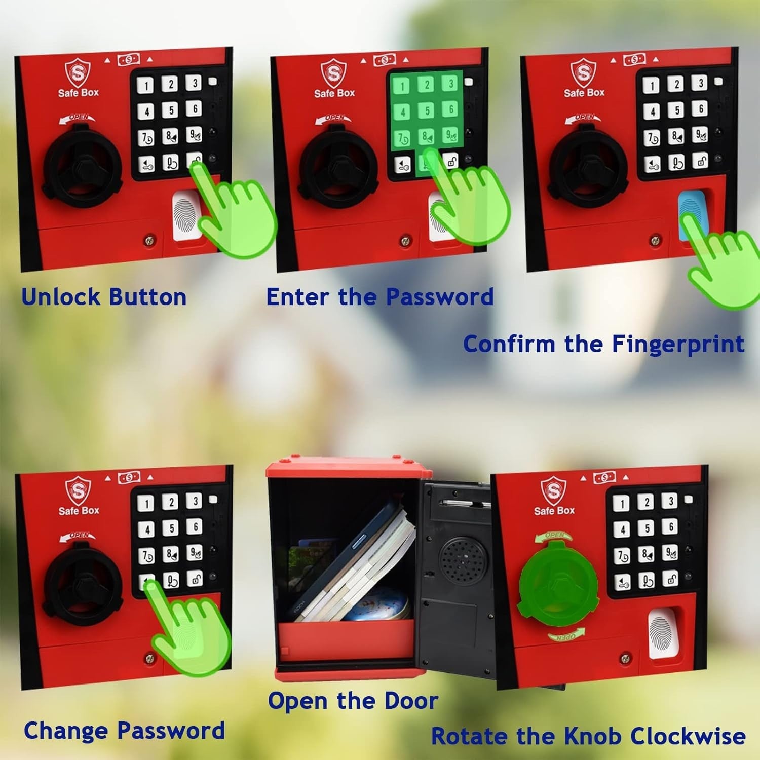 Kids Fingerprint Money Safe ATM Piggy Bank Password Coin Saving Box