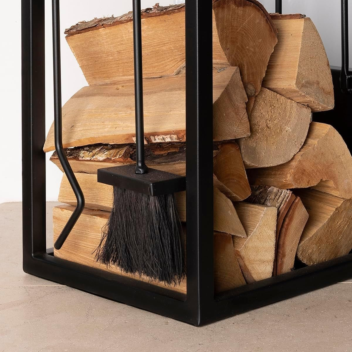 Heavy Duty Fireplace Tool Set with Log Holder & Brush – 60x37x30cm