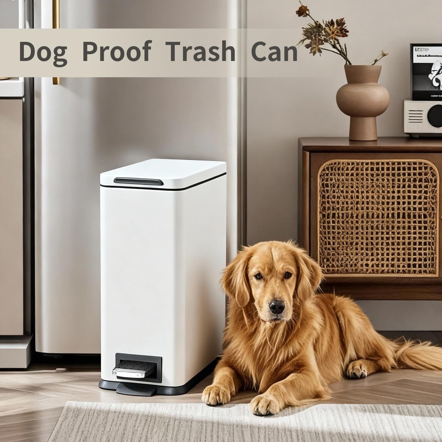 30L Slim White Pedal Bin Soft Close Stainless Steel Kitchen