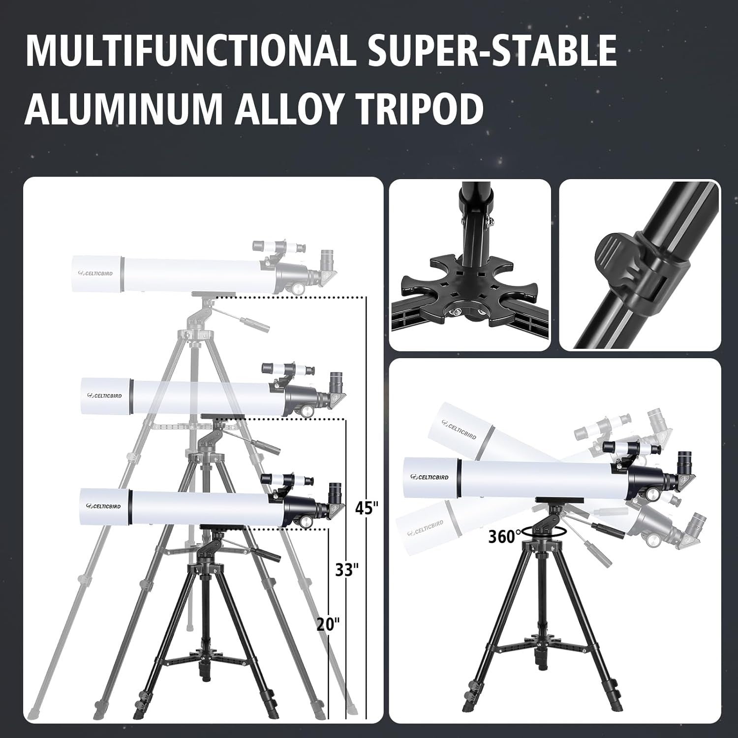 High Powered 80mm Refractor Telescope 900mm AZ Mount Travel Scope Phone Adapter