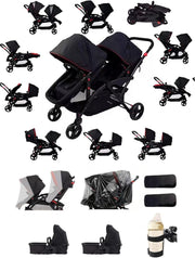 Twin Baby Pram 2 in 1 Double Pushchair Reversible From Birth to 22kg