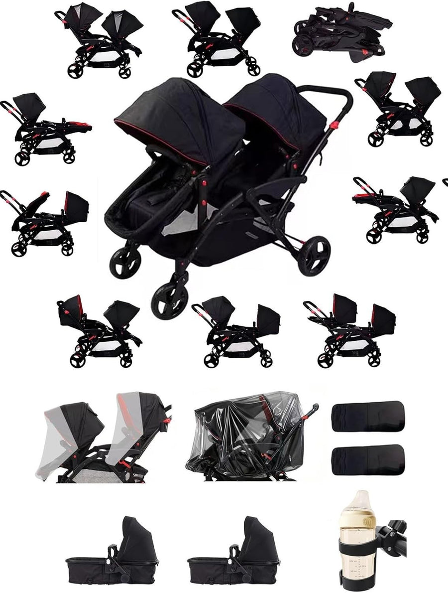 Twin Baby Pram 2 in 1 Double Pushchair Reversible From Birth to 22kg