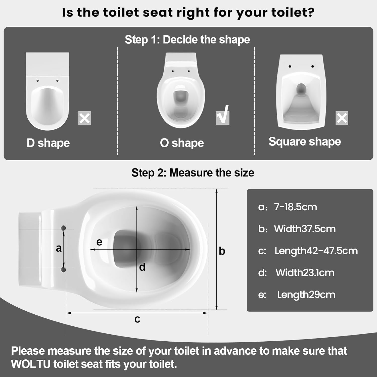O-Shaped Toilet Seat Soft Close Quick Release Duroplast Adjustable Hinges 175kg