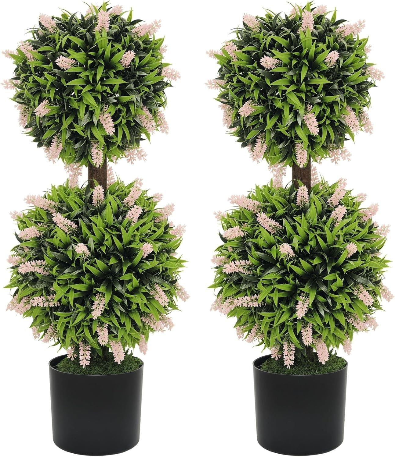 70cm Artificial Lavender Ball Trees in Pot Set of 2 Faux Floral Home Decor