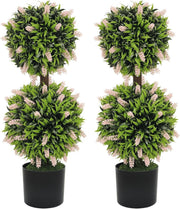 70cm Artificial Lavender Ball Trees in Pot Set of 2 Faux Floral Home Decor