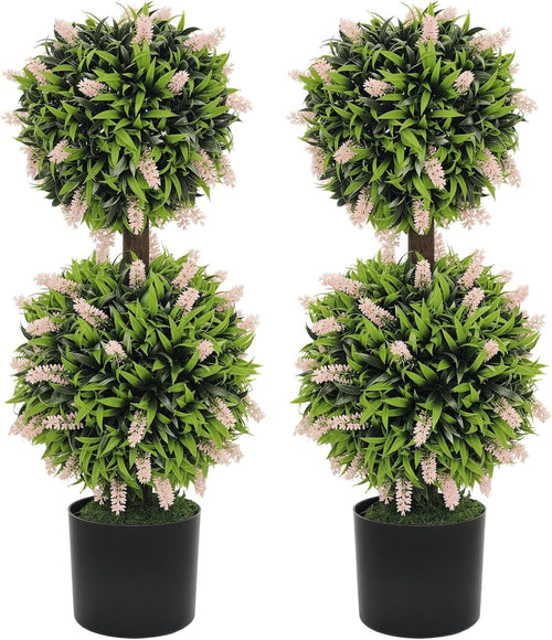 70cm Artificial Lavender Ball Trees in Pot Set of 2 Faux Floral Home Decor