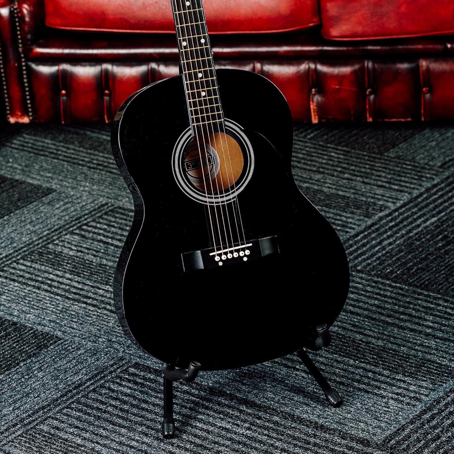 Full Size 4/4 Acoustic Guitar Starter Pack Steel String Black