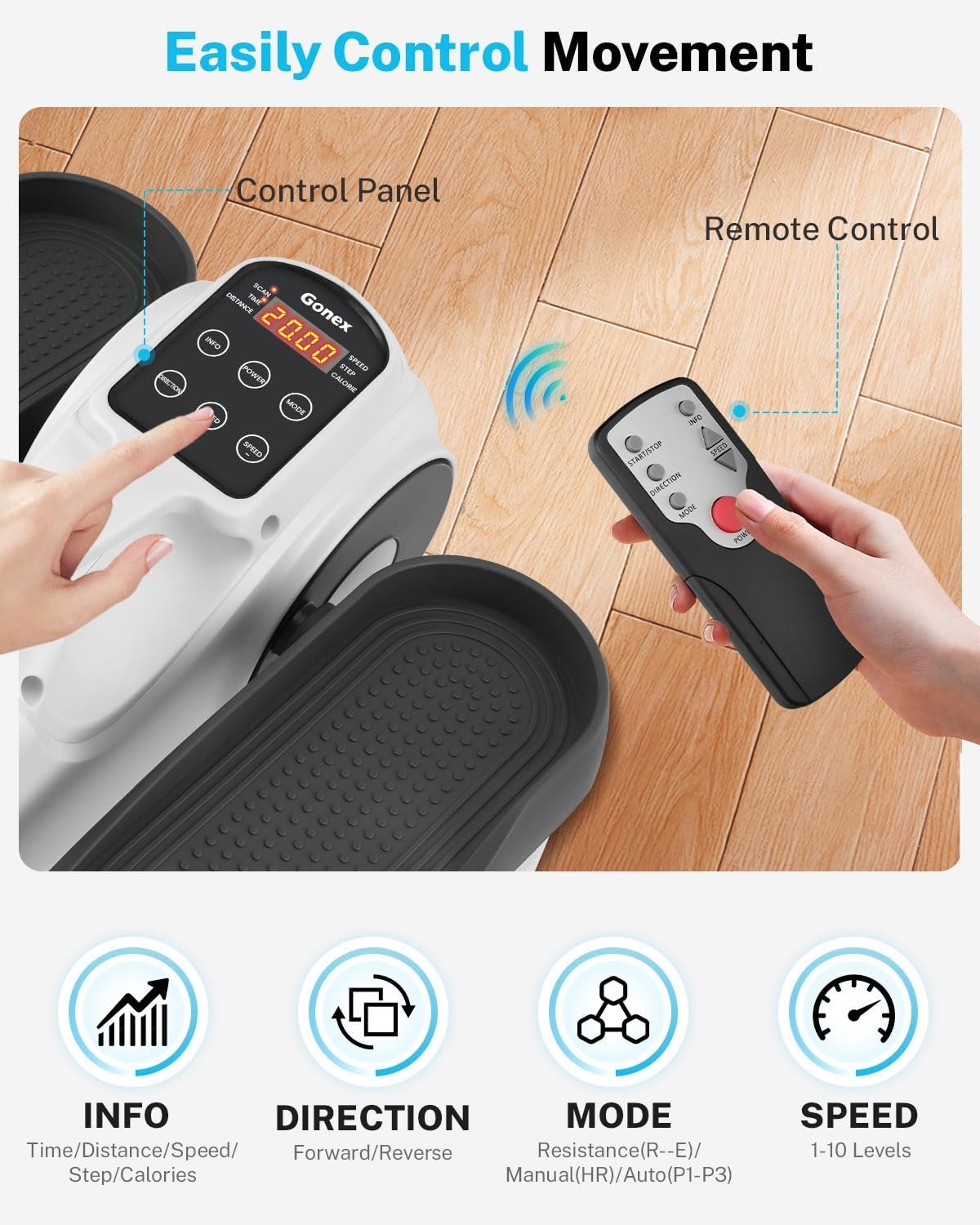 Under Desk Elliptical Pedal Exerciser Quiet 10 Level Resistance Remote