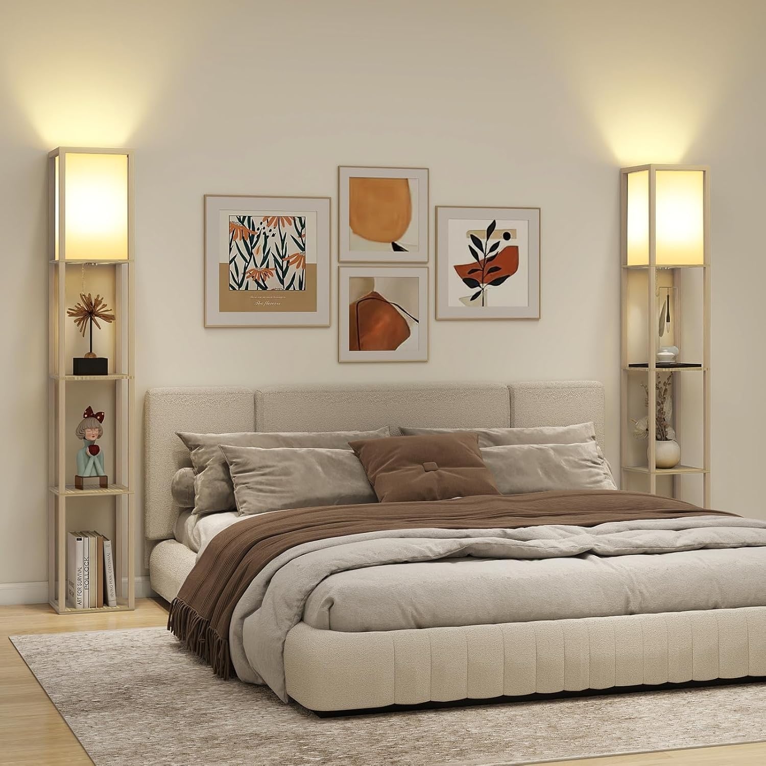 Floor Lamp with Shelves Storage Standing Light Wooden Modern E27 Tall