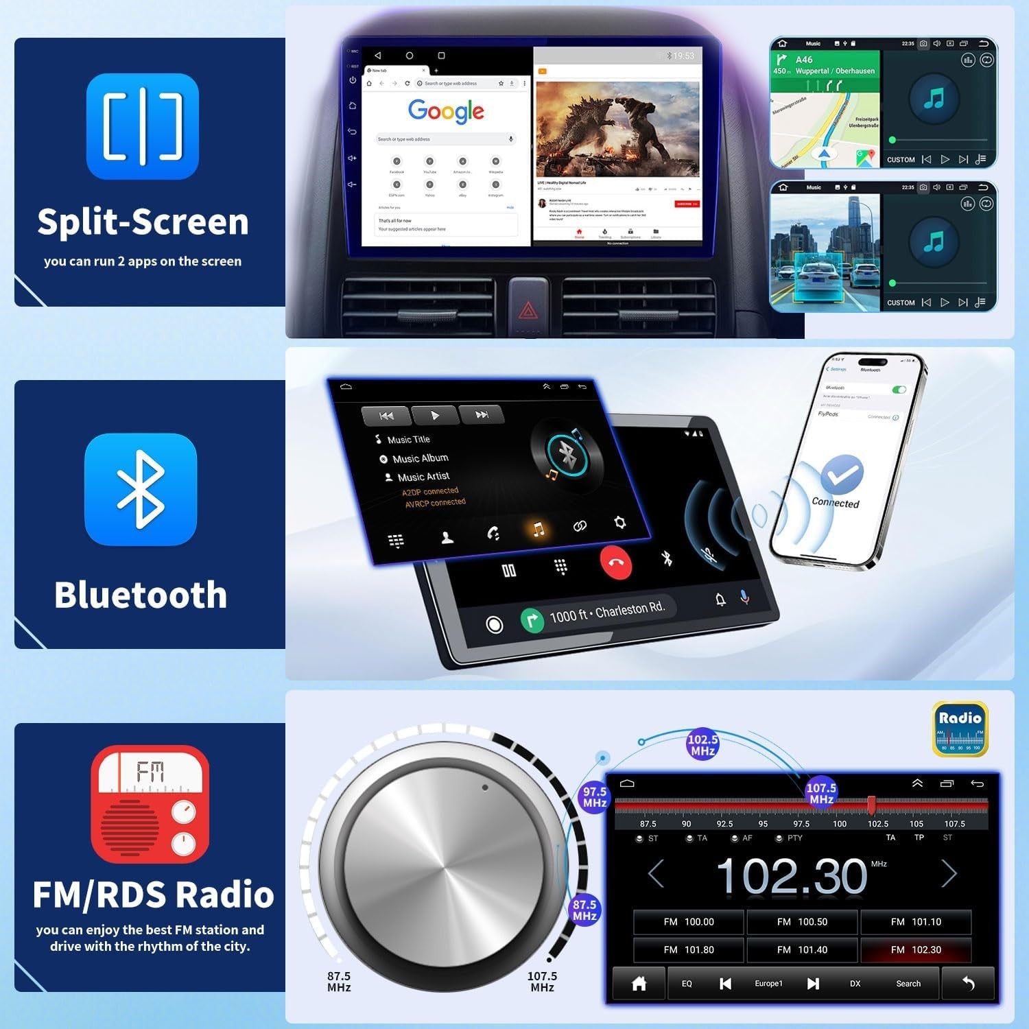10.1" Car Stereo 2+64GB CarPlay Android Auto Sat Nav BT WiFi