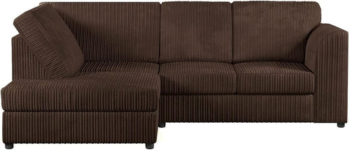 Chocolate Jumbo Cord LHF Corner Sofa 4-Seater Memory Foam Space Saver