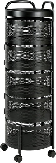 5 Tier Rotating Fruit Basket Trolley Rolling Metal Storage Cart Black