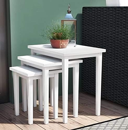White Nest of 3 Tables Side Coffee End Table Hardwood Wood Living Room Set