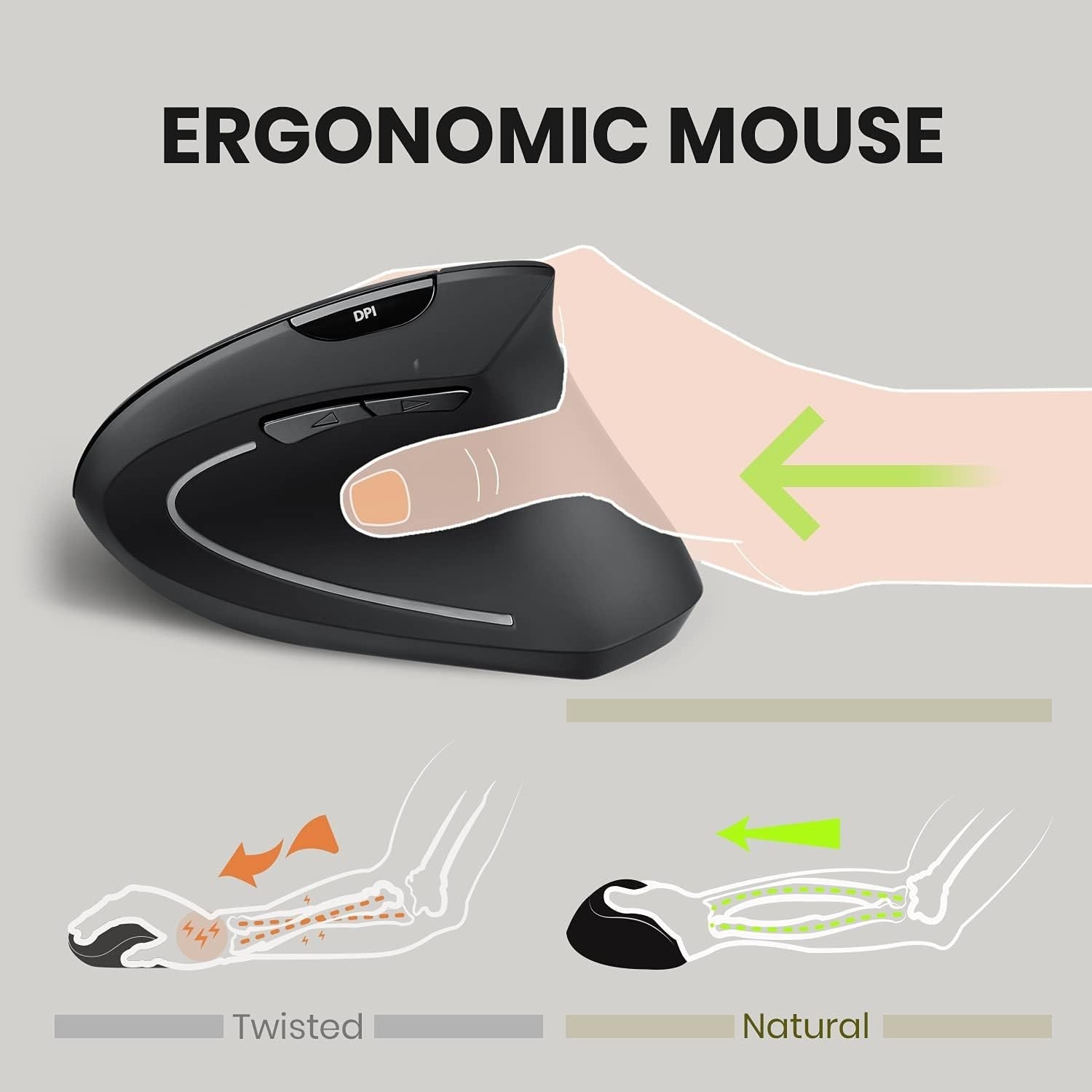 Vertical Ergonomic Wireless Mouse 2000 DPI 6 Button USB Right Hand