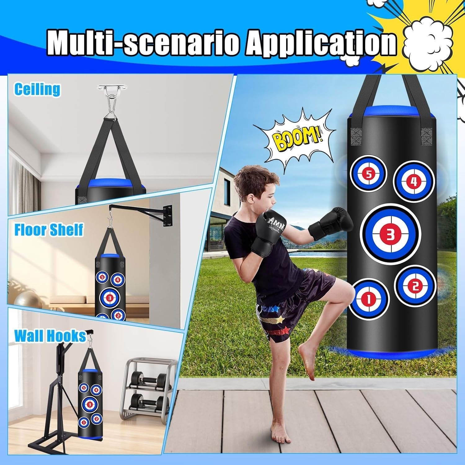 Kids Hanging Punching Bag 2FT Boxing Set Gloves Chain Hooks