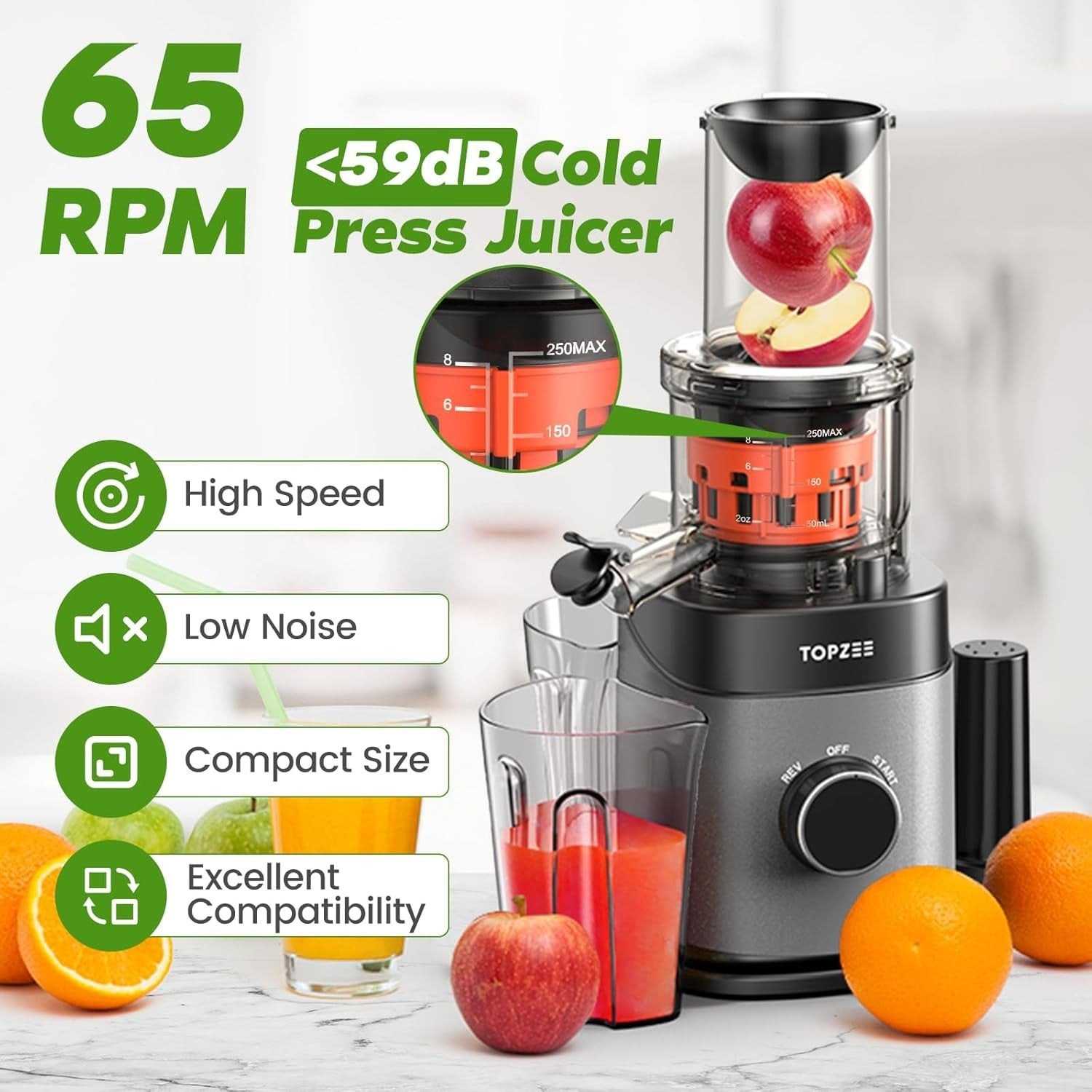 Cold Press Slow Juicer Extra Large Feed Chute Whole Fruit Easy Clean