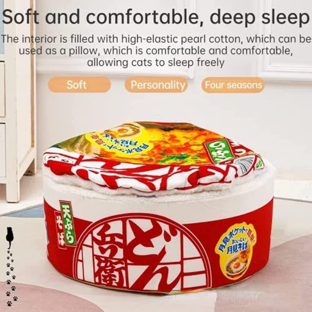 Instant Noodle Cat House Bed Soft Detachable Pet Nest Sofa Red L