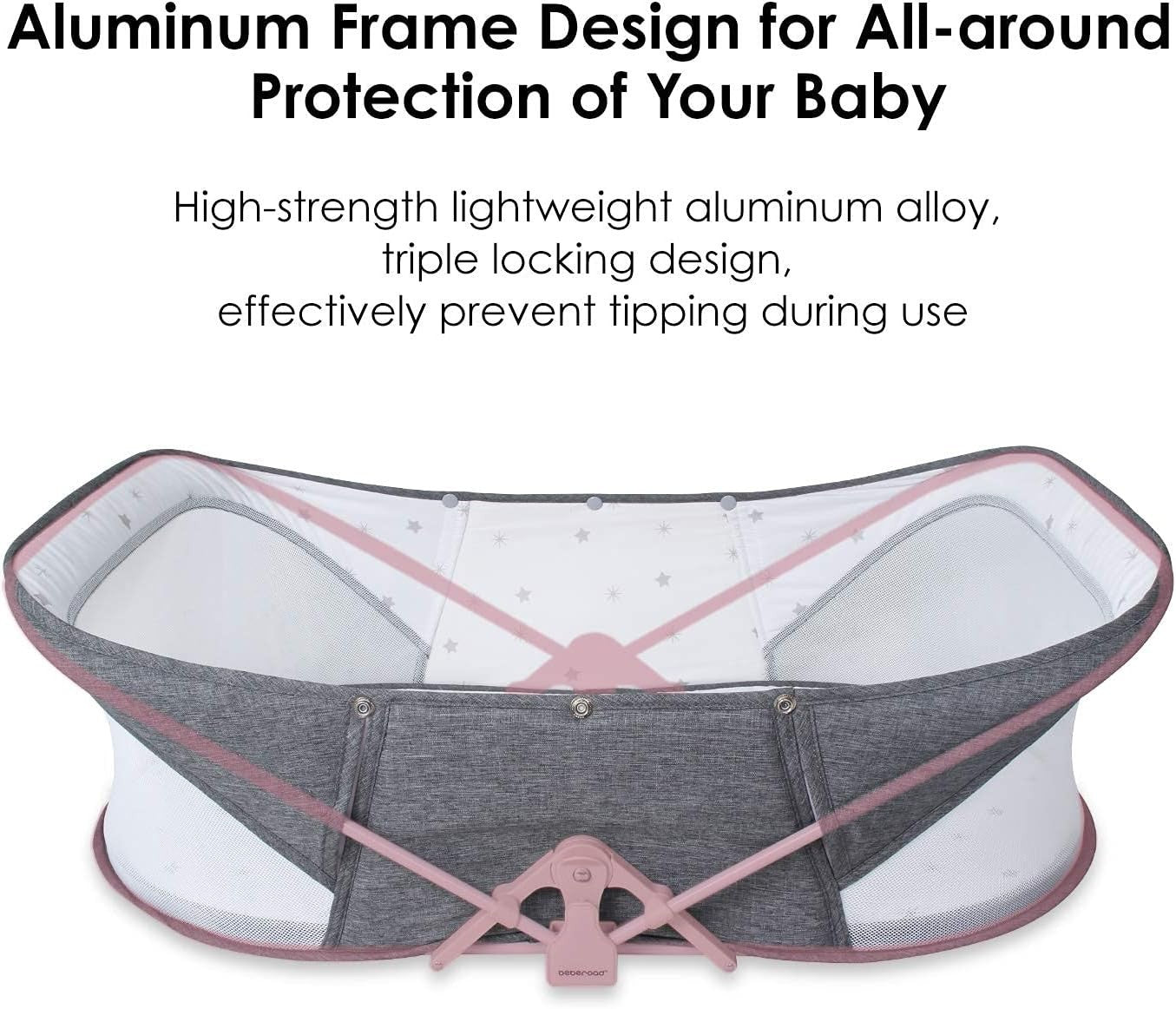 Portable Baby Travel Bassinet Crib with Mattress Foldable Cot & Canopy Grey
