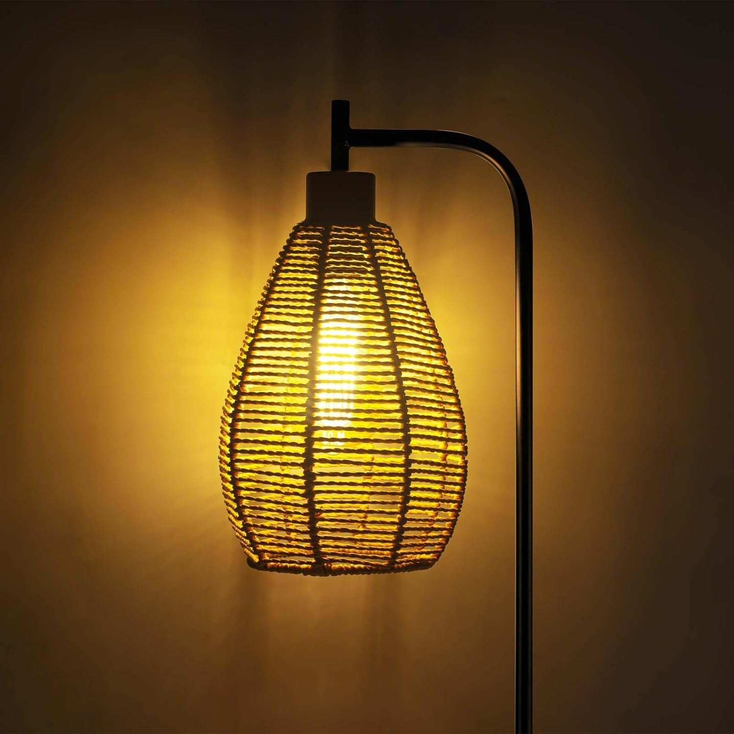 Farmhouse Floor Lamp Tall Standing Light Woven Rope Cage Pedal Switch