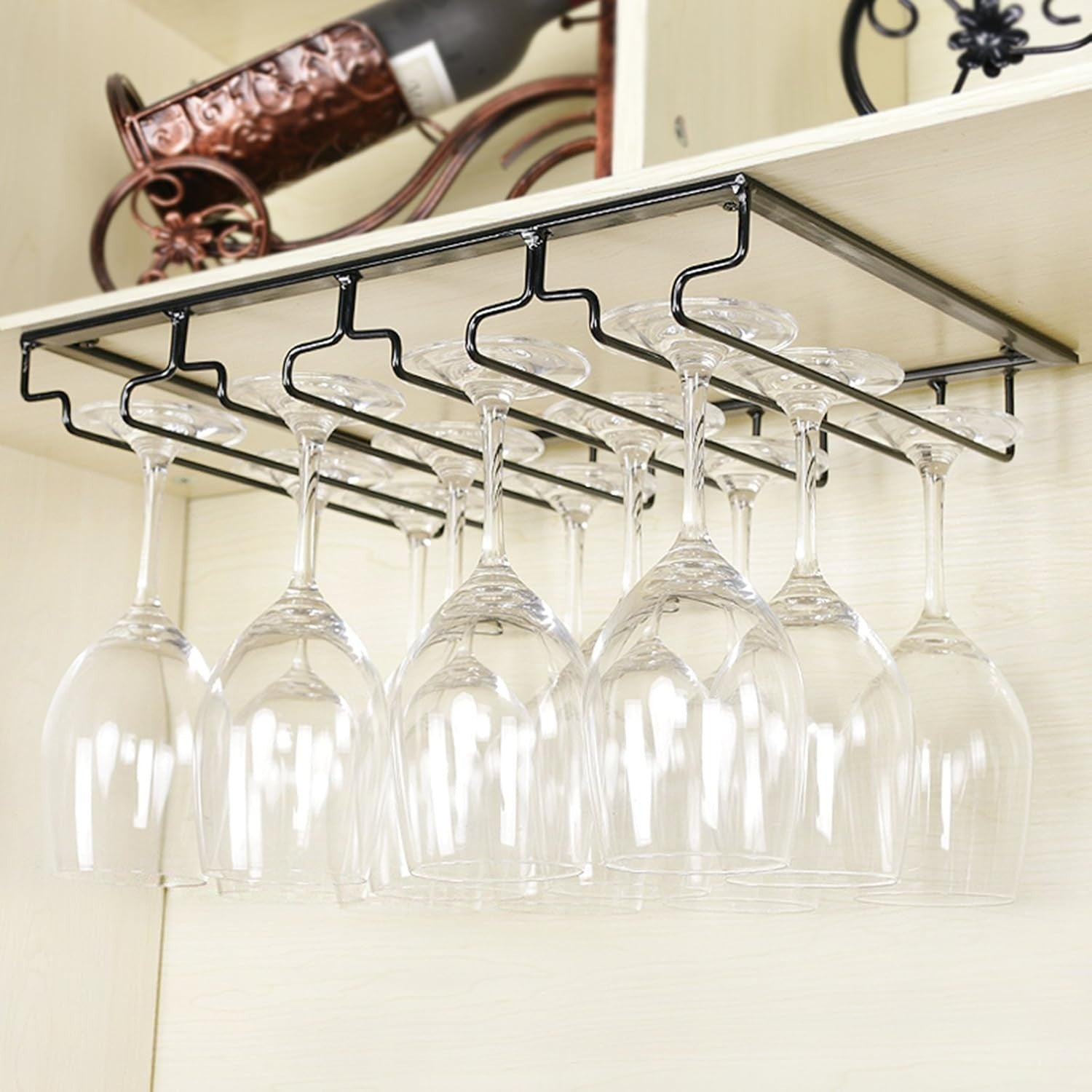 Under Cabinet Wine Glass Rack 2 Pack 4 Slot Hanging Stemware Holder Kitchen Bar