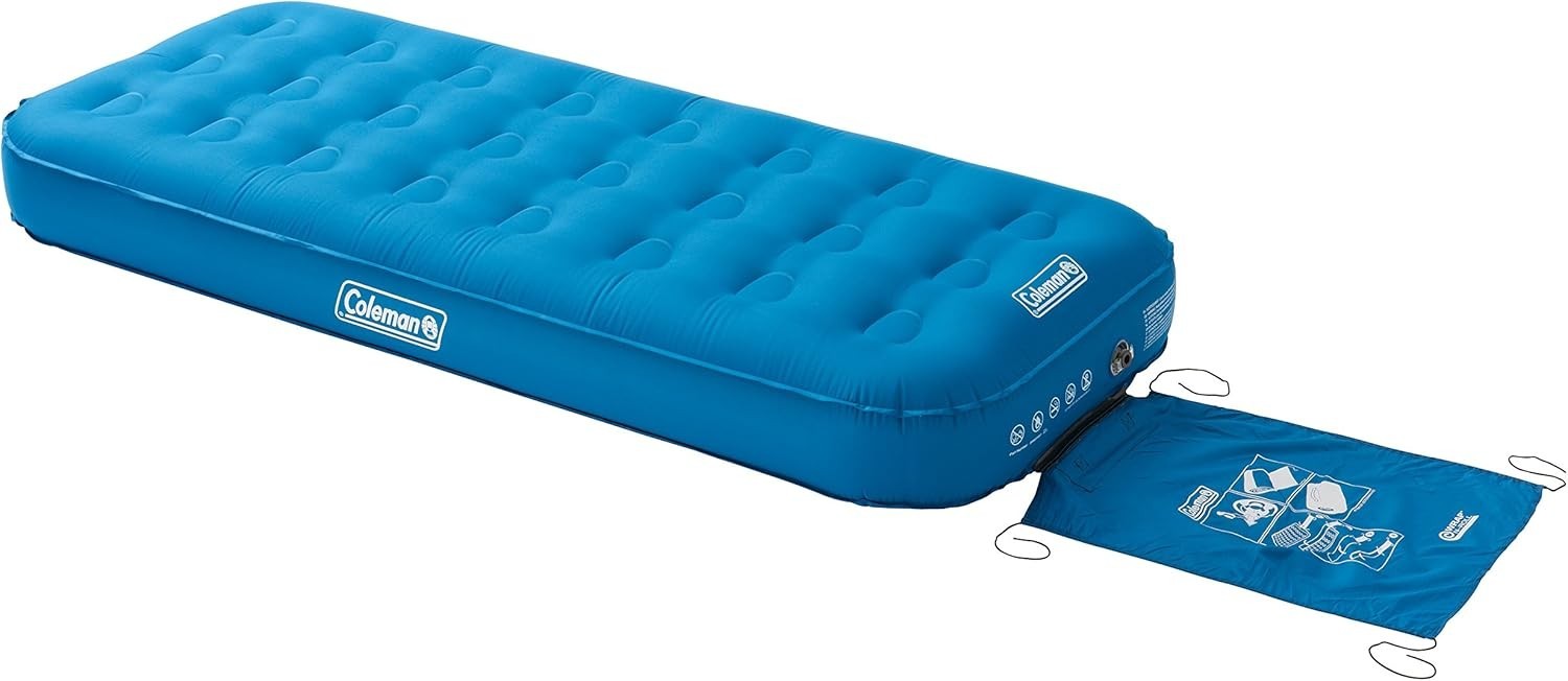 Inflatable Single Airbed Red Camping Mattress Flocked Durable w/ 12V Pump