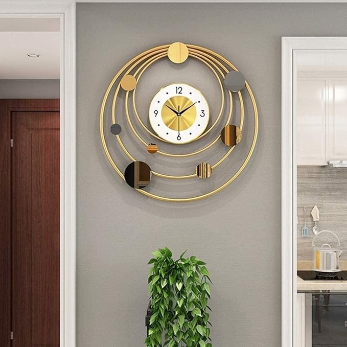 Luxury 60cm Solar System Wall Clock Modern Gold Metal Silent Non-Ticking Decor
