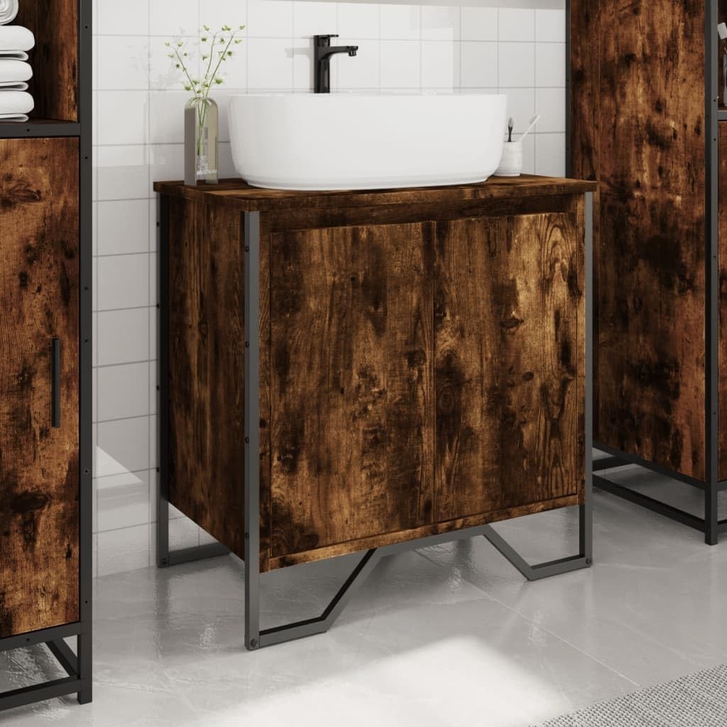 Smoked Oak Bathroom Vanity Unit – Modern Under Sink Storage Cabinet 60x60cm