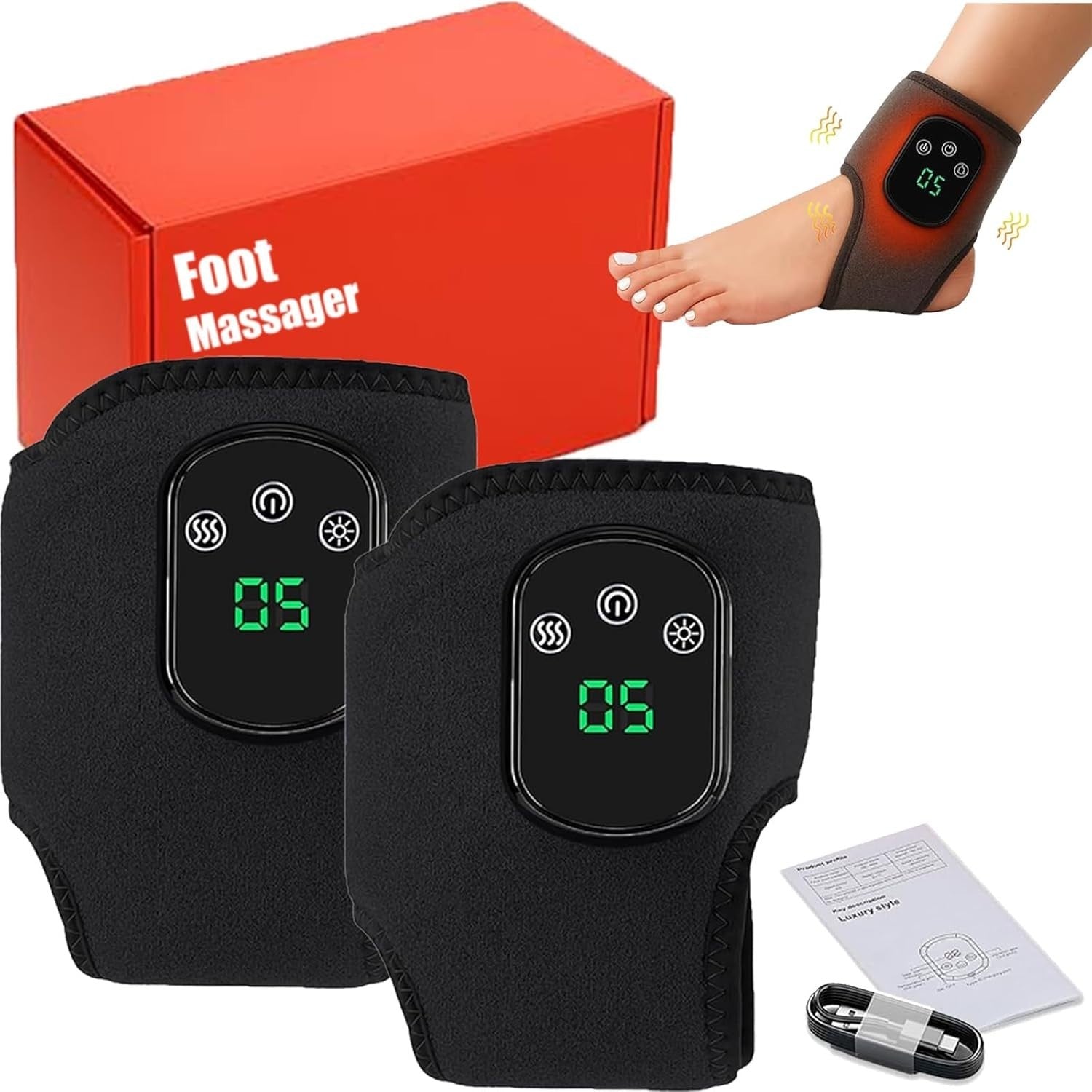 Cordless Foot & Ankle Massager Triple Therapy Vibration Heat Relief