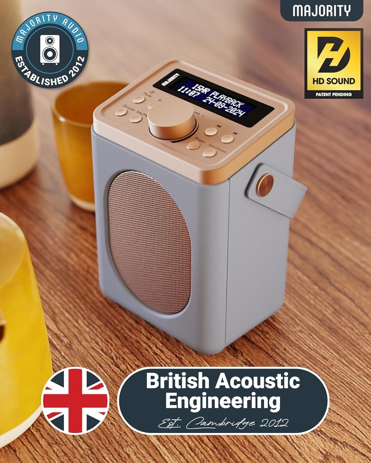 Portable DAB+ FM Radio Bluetooth | 15H Battery | Dual Alarm Grey