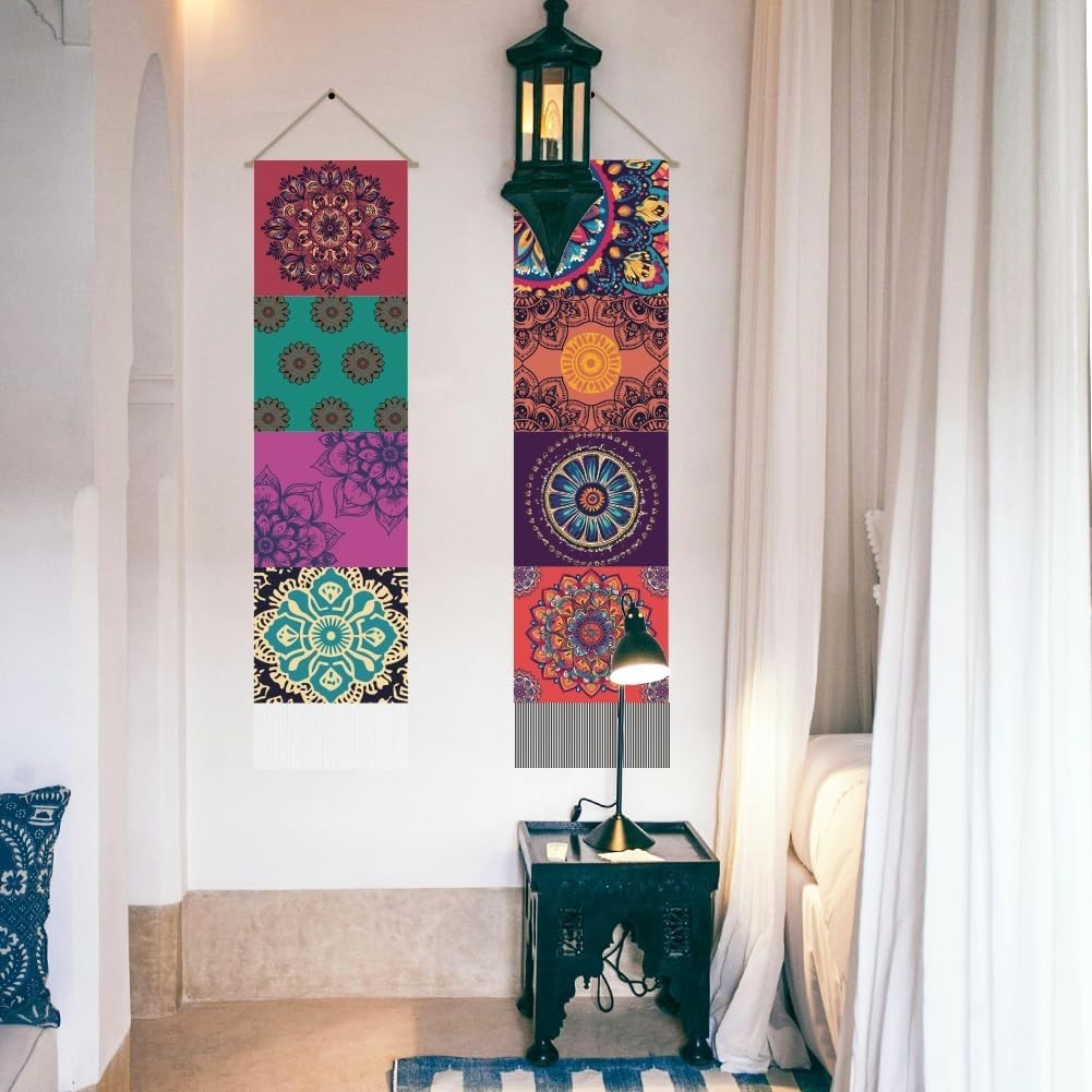 Boho Mandala Wall Hanging 2pcs 45.7x13in Vertical Tapestry Decor