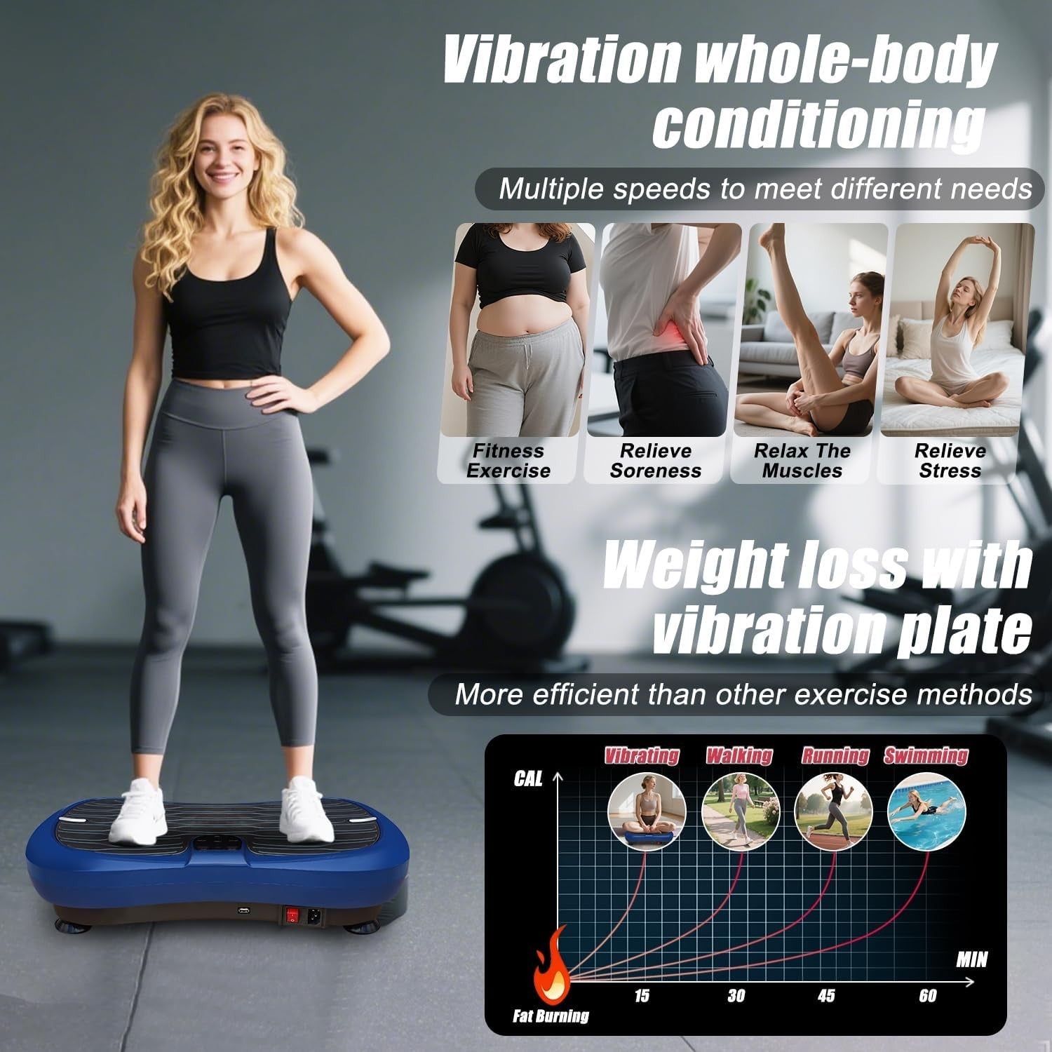 Bluetooth Vibration Plate Exercise Machine with Bands Whole Body Weight Loss