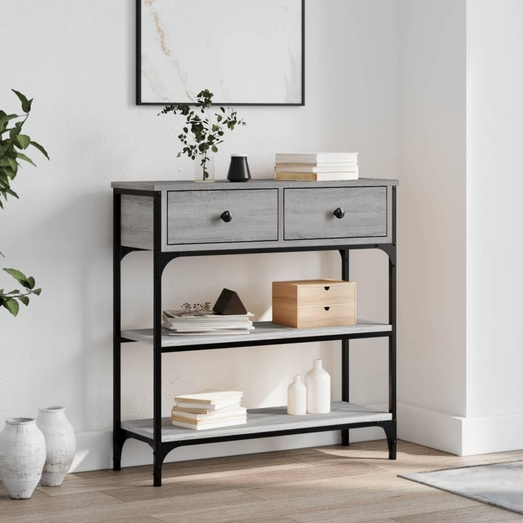 Industrial Console Table with Adjustable Feet & Storage Shelves 75H