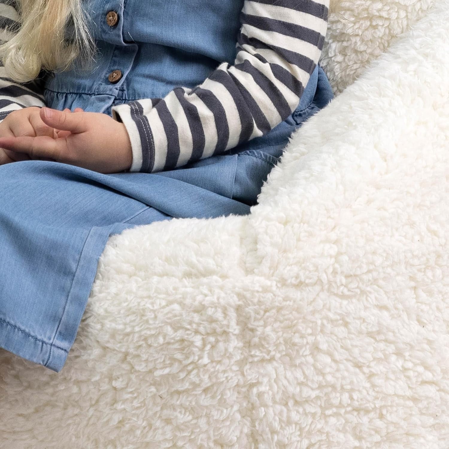 Cream Teddy Kids Bean Bag Chair – Soft Fleece Lounge Armchair Seat