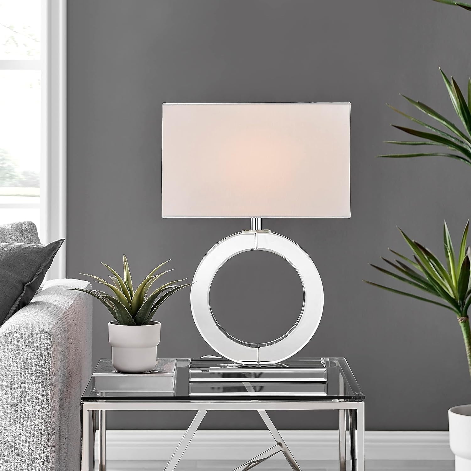 Modern Luxury Table Lamp with Mirrored Base & White Fabric Shade, E27 Bulb