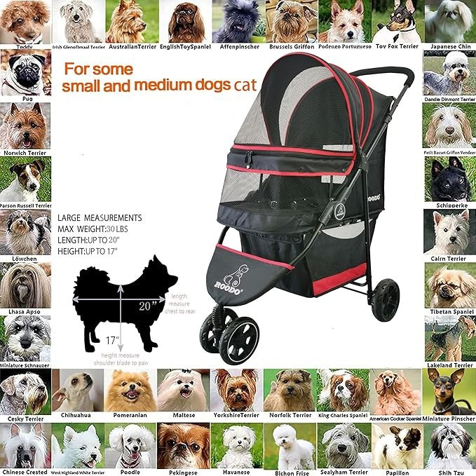 3 Wheel Dog Stroller Jogger Pushchair Foldable Lightweight Pet Travel Pram