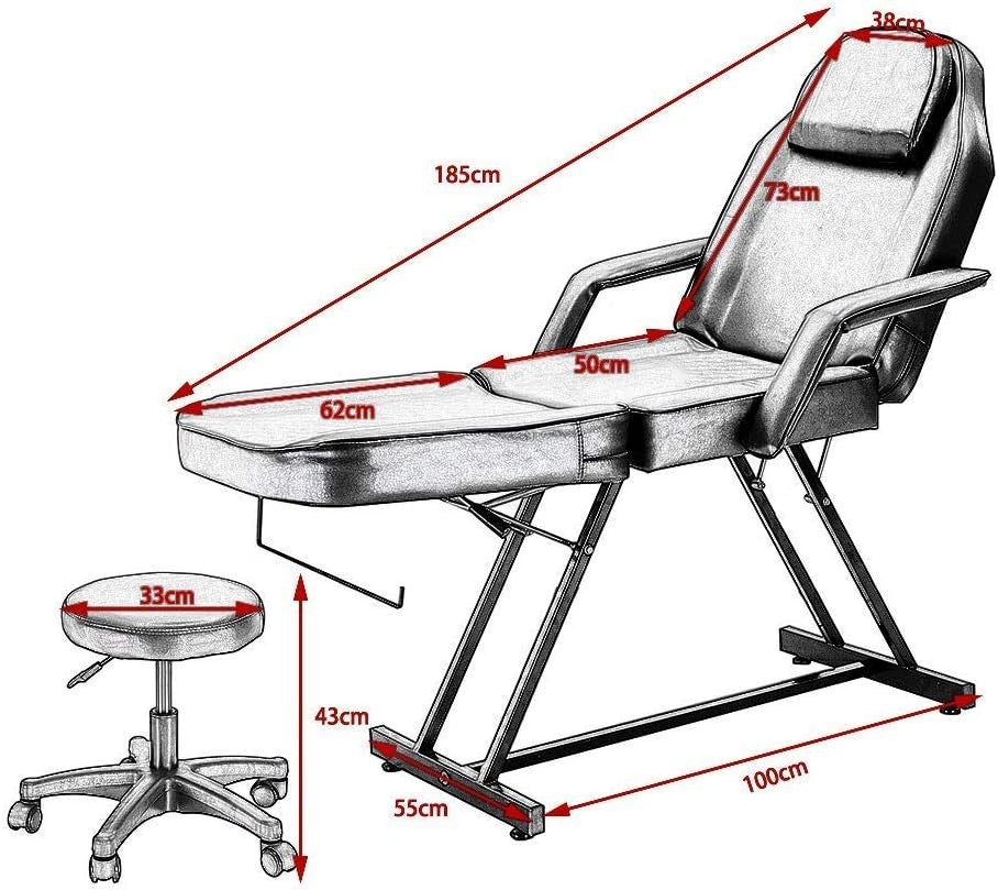 Reclining Massage Bed Adjustable Beauty Salon Spa Tattoo Chair w/ Stool White