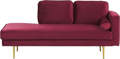 Velvet Chaise Lounge Sofa Red | Glam Gold Legs, Cushions, Compact Design