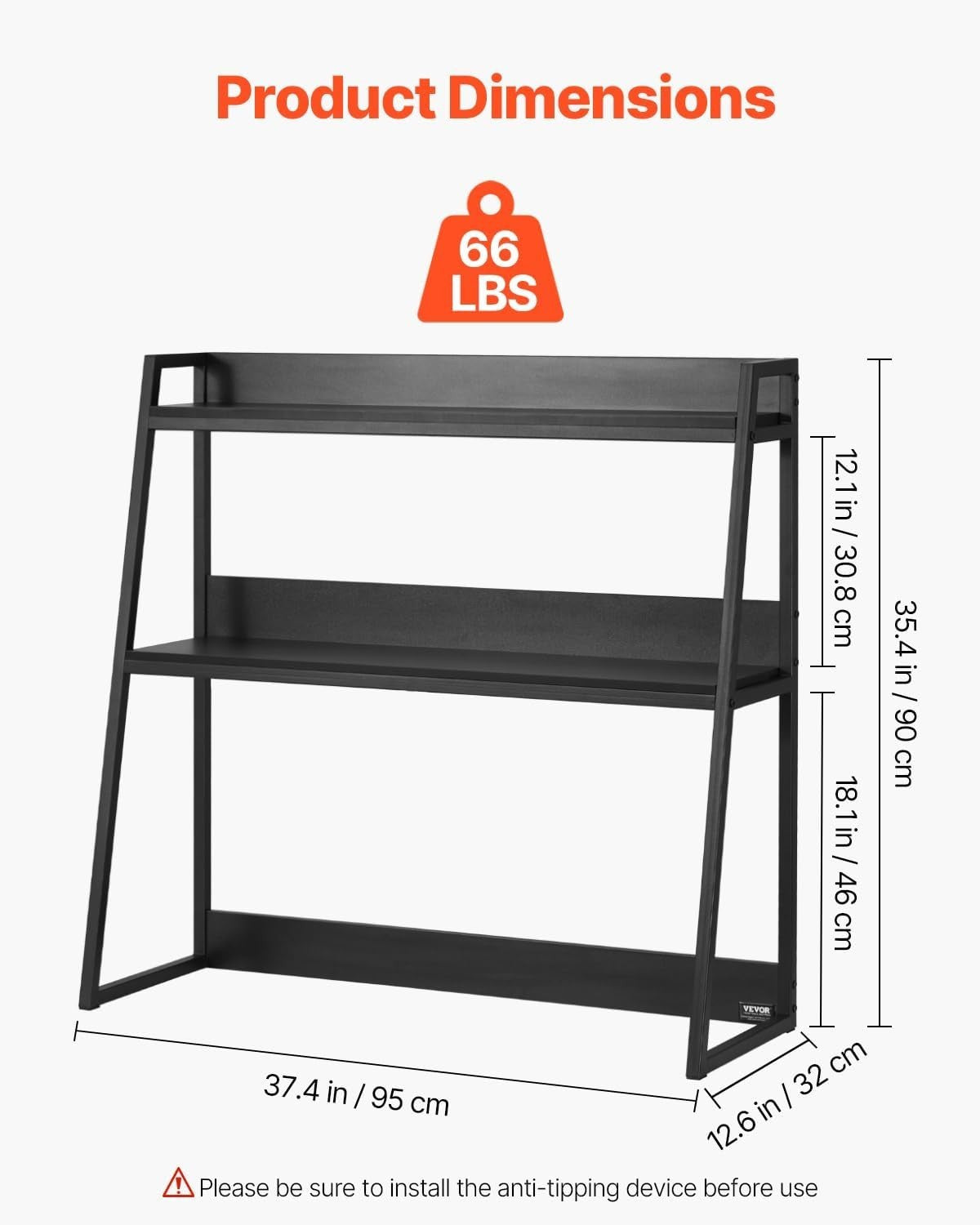 Black 2-Tier Desktop Bookshelf 95cm Desk Hutch Organiser for 32" Monitor