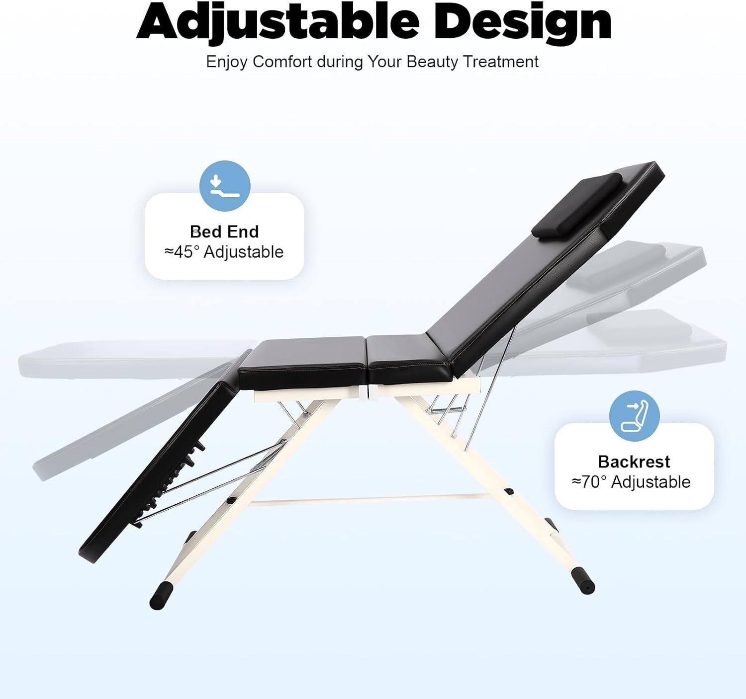 Foldable 3-Section Portable Massage Table Beauty Spa Bed Black 60cm Width
